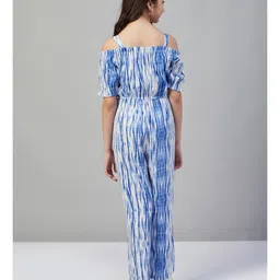 stylobug Stylo Bug Cold Shoulder Puffed Sleeves Shibori Tie & Dye Jumpsuit - Blue image 3