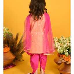 Saka Designs By Sapna Sleeveless Sequin Lace & Polka Dots Designed Foil Embellished Kurta & Dhoti Set - Peach & Magenta Pink image 3