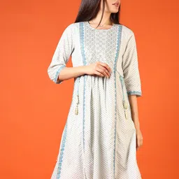 V-Mart Floral Printed Thread Work Round Neck A-Line Kurta image 3