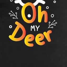 FFlirtygo Christmas Theme Cotton Full Sleeves Oh Deer Printed Romper - Black image 4