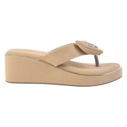 Shoetopia Bow Applique Detailed Wedges Heel Sandals - Beige image 4