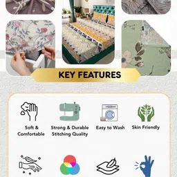 Arrabi Cream-Coloured & Brown Floral Printed 350 TC King Bedsheet Set 2.70 m x 2.60 m image 4