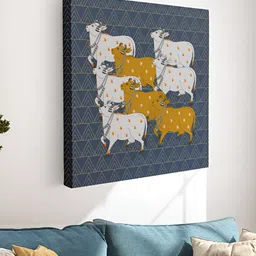 Myntra Elegant Homes Navy Blue & White Pichwai Cow Canvas Wall Art-image-78