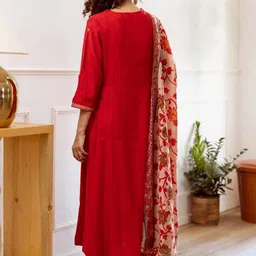 KALINI Women Ethnic Motifs Embroidered Regular Thread Work Pure Cotton Kurta with Trousers & With Dupatta image 2