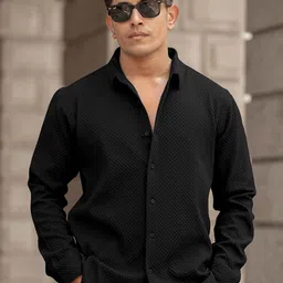 WEBRIC Men Standard Fit Textured Spread Collar Cotton Casual Shirt-picture-24