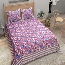 Myntra Elegant Homes Pink Printed Pure Cotton 180 TC King Bedsheet Set 2.74 m x 2.54m-picture-33