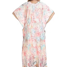 Gutthi Women Off-White & Red Floral Printed V-Neck Polyester Kaftan Maxi Nightdress image 3