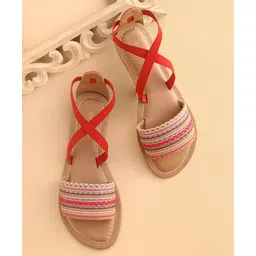 Earthy Touch Premium Ethnic Print Slip On Mojaris - Red-picture-34