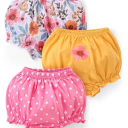 Babyhug 100% Cotton Knit Floral & Polka Dots Printed Antibacterial Bloomers Pack of 3 - Multicolour-picture-15