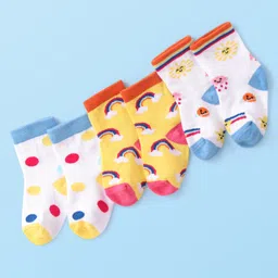 cute walk by babyhug Cutewalk By Babyhug Anti Bacterial Ankle Length Rainbow Design Socks Pack of 3 - Yellow & White-picture-19