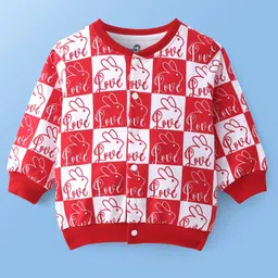 Doodle Poodle 100% Cotton Light Weight Looper Knit Front Open Sweatjacket with Bunny Print - Red-picture-35
