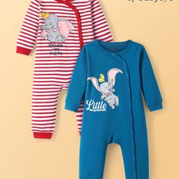 Babyoye Disney Interlock Knit Full Sleeves Striped & Dumbo Printed Rompers Pack of 2 - Red & Blue-picture-38