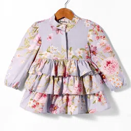 Hugsntugs Cotton Full Sleeves Floral Printed Tunic Style Top- Grey image 1