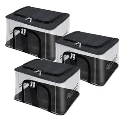 Storite 3 Pack Nylon 33 L PVC Transparent Moisture Proof Storage box for Clothes Closet Wardrobe Organizer for Clothes with Carry Handle - (Black )-picture-20