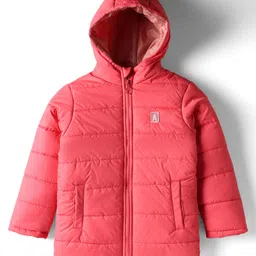 Pine Kids Woven Full Sleeves Solid Hooded Padded Jacket - Coral-picture-20