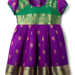 Bhartiya Paridhan Silk Woven Puffed Sleeves Ethnic with Dress Foil Print - Purple-picture-36