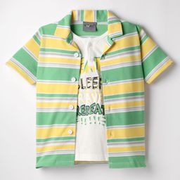 Dapper Dudes Half Sleeves Striped Shirt With Attached Tee - Green-picture-44