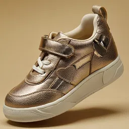 Toothless Heart Patch Detailed Metallic Velcro Closure Shoes - Gold image 1