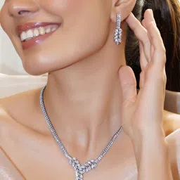 Rubans Voguish Rhodium-Plated Crystal American Diamond-Studded Jewellery Set image 4