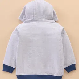 Babyhug Full Sleeves Hooded Sweat Jacket with Mickey Mouse Print & Applique - White Melange image 2