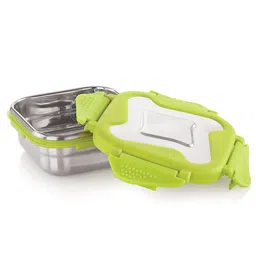 steel lock Steellock Smart Stainless Steel Tiffin Lunch Box For Kids and Adults | Airtight & Leakproof | Square Tiffin Box For School & Office With Steel Lid | Green 360 ml image 2