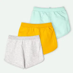Ariel Cotton Knit Pack Of 3 Heart & Little Star Text Printed Shorts - Blue Yellow & Grey image 3