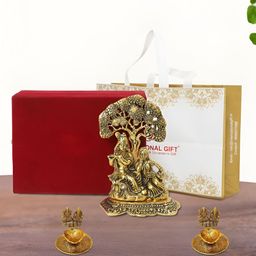 INTERNATIONAL GIFT Gold-Toned 3 Pcs Radha Krishna Idol Showpiece With Diya And Gift Box-picture-47