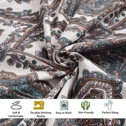 FABINALIV White Ethnic Motifs 300 TC Single Bedsheet with 1 Pillow Covers -220 x 150 cm image 2
