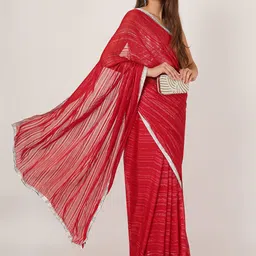 MISS HAUTE Women Embellished Striped Pure Georgette Saree-picture-31