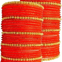Qufrozy Set Of 2 Orange Glass Artificial Stones Bangle image 2