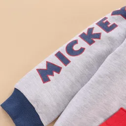 Babyhug Full Sleeves Hooded Sweat Jacket with Mickey Mouse Print & Applique - White Melange image 4