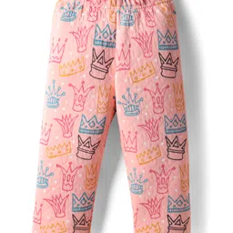 Babyhug Polyfill Knit Full Sleeves Winter Wear Co-Ords Night Suit With Crown Print - Pink image 4