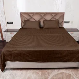 AJISH Brown Striped 300 TC Single Bedsheet with 1 Pillow Covers-picture-20