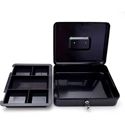 oddpod oddpod™ DL Metal Cash Box & Jewelry Safe Locker with Plastic Coin Tray & Key Lock - X-Large (Black) image 4