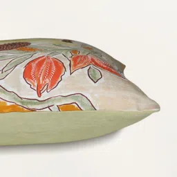 ZEBA Green & Orange Floral Embroidered Square Cushion Cover image 5