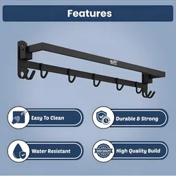 GLOXY Black Solid Stainless Steel Towel Rod image 5