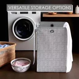 Aura 6Pcs Grey Jute Printed Foldable Laundry Bags With Lid & Ring - 75 L Each image 4