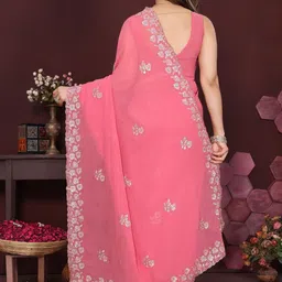 KALINI Pink Poly Georgette Embroidered Sarees image 4