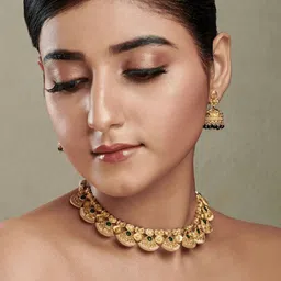 festivjewelleryze Gold Plated Stones Studded & Beaded Jewellery Set-picture-29