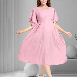 MomsBae Women Flared Sleeve Maternity A-Line Midi Dress-picture-10