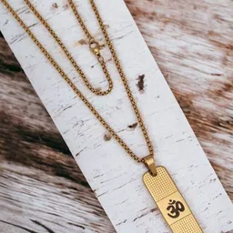 P. R. PRINTS Men Gold-Plated Om Pendant With Chain image 3