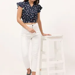 URBAN POCHE Women Floral Printed Flutter Sleeve Shirt Style Crop Top-picture-39
