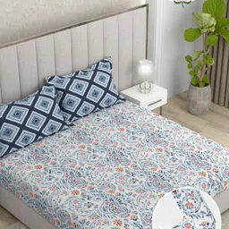 Pure Decor White & Blue Ethnic Motifs 180 TC King Bedsheet with 2 Pillow Covers-picture-30