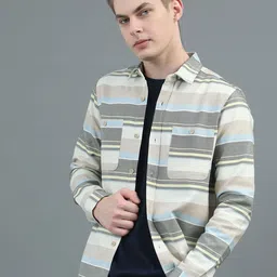 StitchX Men Long Sleeve Striped Double Pocket Overshirt image 5