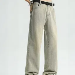 KPOP Men Regular Fit Mid-Rise Light Fade Jeans image 3