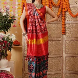 Silk Land Ethnic Motifs Woven Design Zari Patola Saree-picture-17