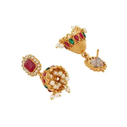 TEEJH Gold Plated Stone Studded & Beaded Jewellery Set image 5