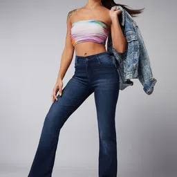 DOLCE CRUDO Women Wide Leg Mid-Rise Light Fade Stretchable Jeans-picture-51