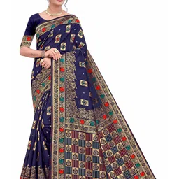 Maroosh Floral Zari Silk Blend Banarasi Saree with unstitched blouse piece-picture-45