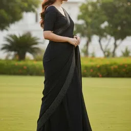 Moda Rapido Woven Design Beads and Stones Poly Georgette Designer Saree image 4